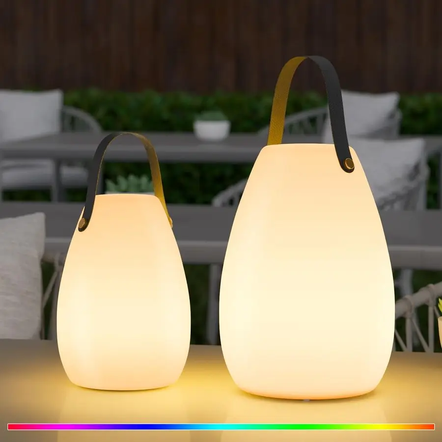 

2 Pack Portable Outdoor Table Lamp Dimmable Rechargeable Night Lights w Remote and 7 RGB Colors, IP44 WaterResistant Hanging Lan