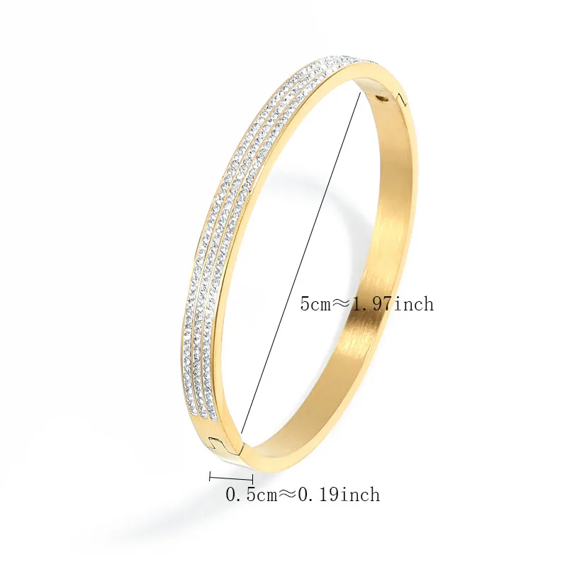 Yupsk 3pcs/set Classic Zircon Inlaid Stainless Steel Bracelet Set for Women Sparkling Crystal Stackable Bangles Jewelry view 6
