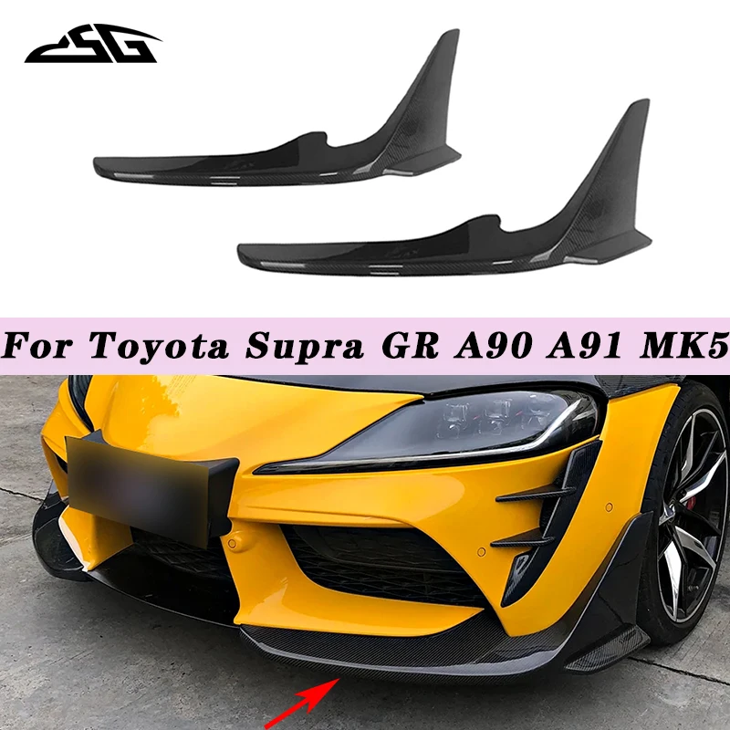 For Toyota GR SUPRA A90 A91 MK5 Carbon Fiber Front Bumper Lip Canard Splitter  Air Vent Cover Side Fins Winglet Flaps Apron