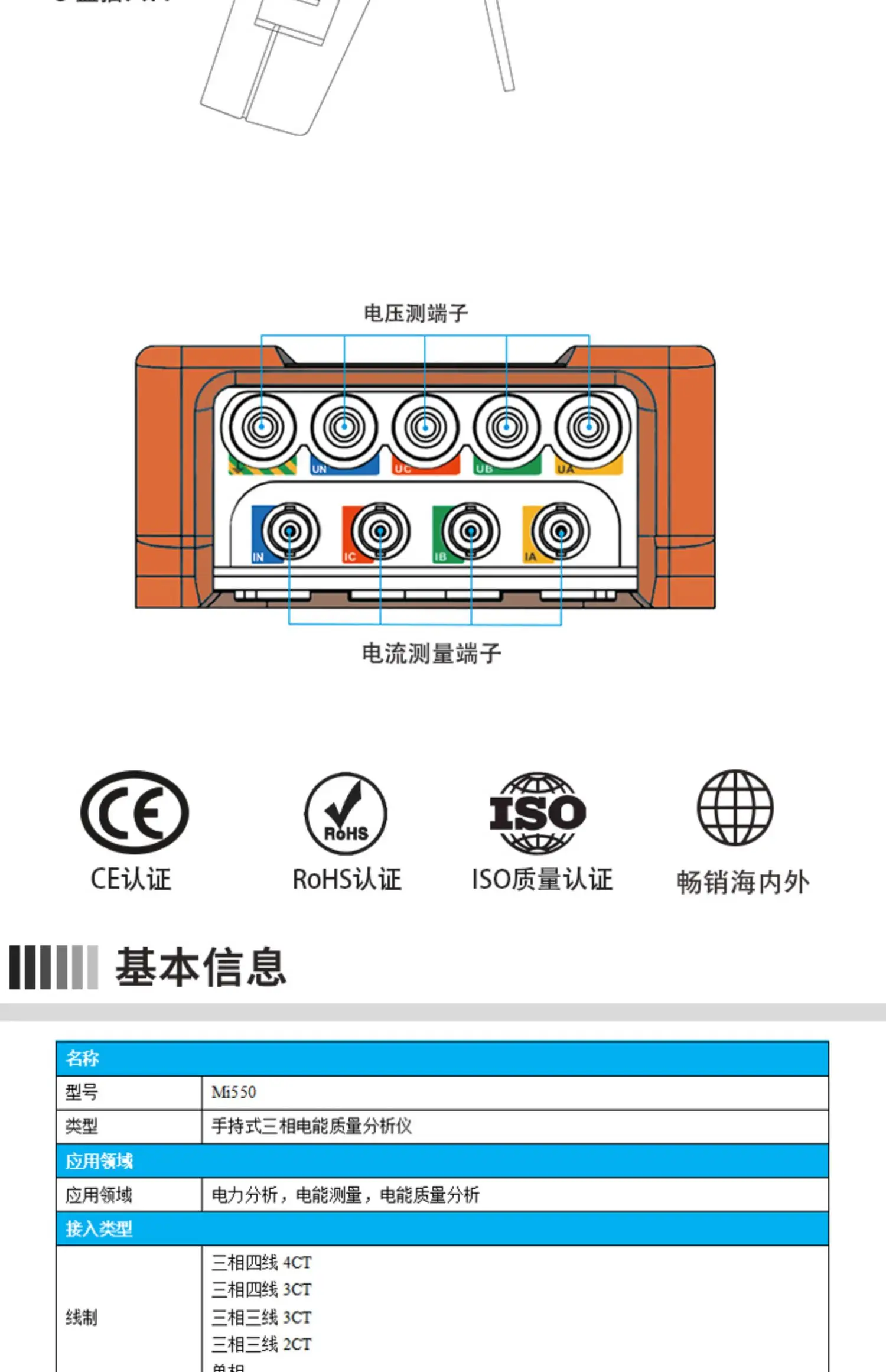 Power Quality Analyzer/Accessory Monitoring Three-phase Power Harmonic Handheld Waveform Recorder Mi550