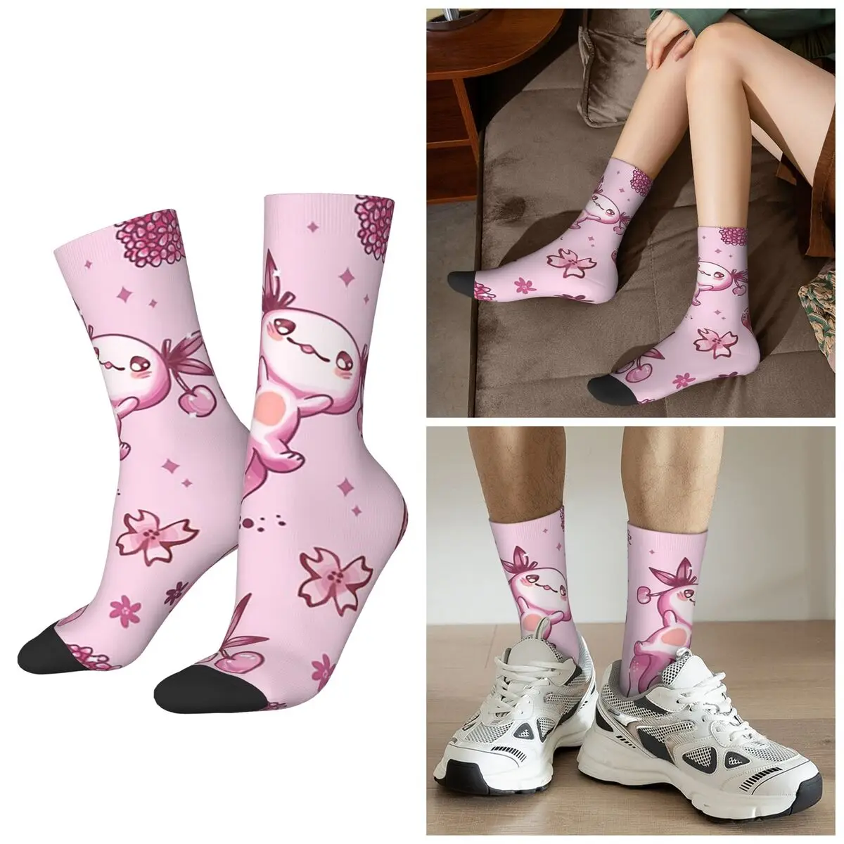 

All Seasons Kawaii Pink Axolotl Patterns Socks Harajuku Crew Socks Sweat Absorbing Stockings for Men Women Christmas Gifts