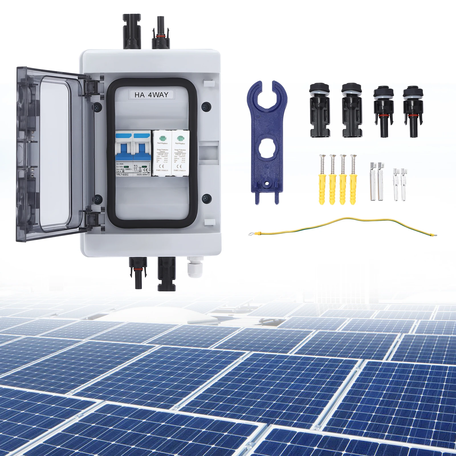 Solar DC Disconnect Switch With Lightning Protection, Economical PV Combiner Box 1 In 1 Out Waterproof IP65 DC1000V/40A