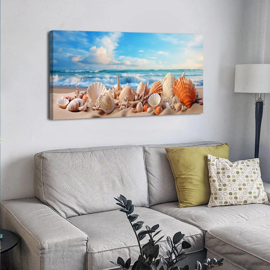 5D Diamond painting Sunrise Beach Bathroom Picture Natural Coastal mosaic Painting Blue Wave view Colorful Sea Star Shell decor