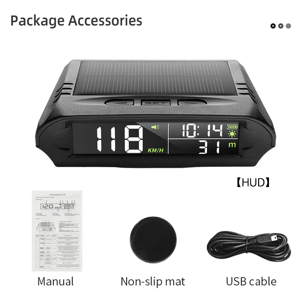 X98GPS شاشة عرض علوية عداد سرعة السيارة الرقمي بالطاقة الشمسية مع درجة الحرارة/الارتفاع الإفراط في السرعة تذكير القيادة المتعب