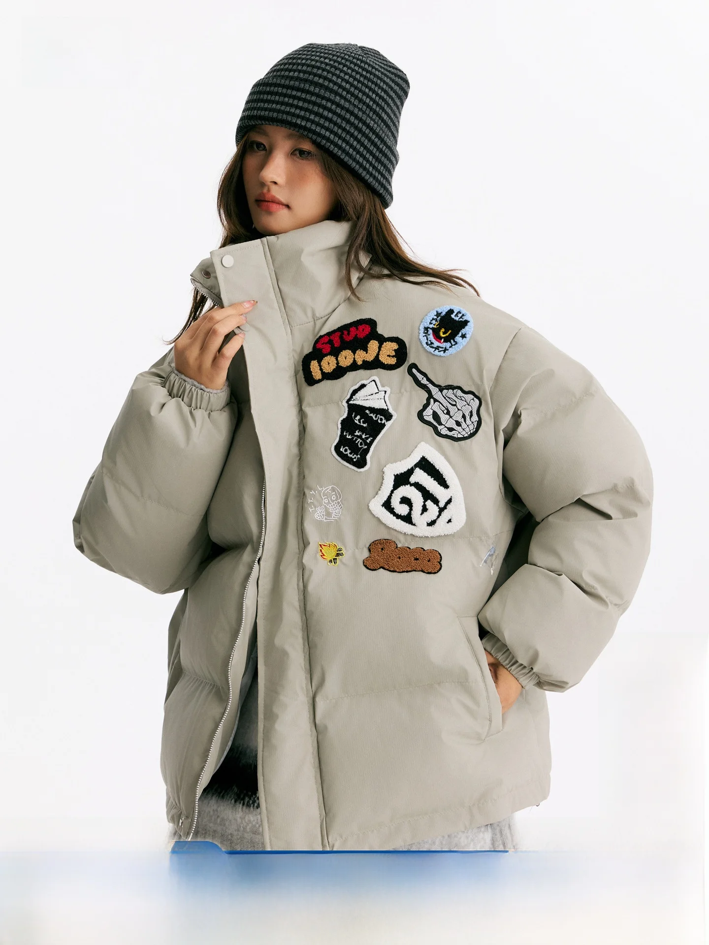 

TIRED Thiened Cotton Jaet American Sle Warm Casual Couples Outerwear Towel Embroidery PU Leather Coat Winter Clothes
