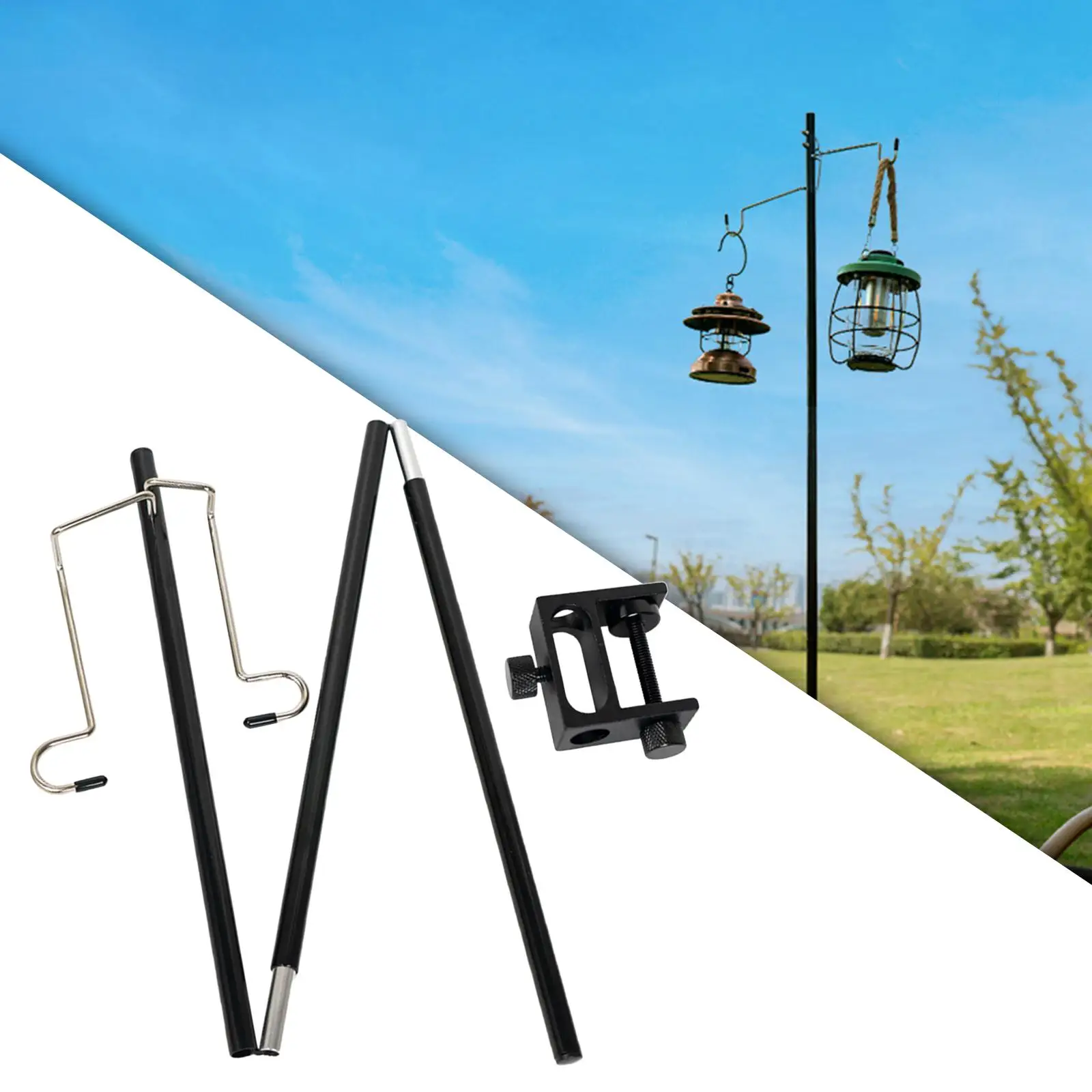 

Lamp Bracket with Stake Double Hook Lightweight Camping Holder for BBQ