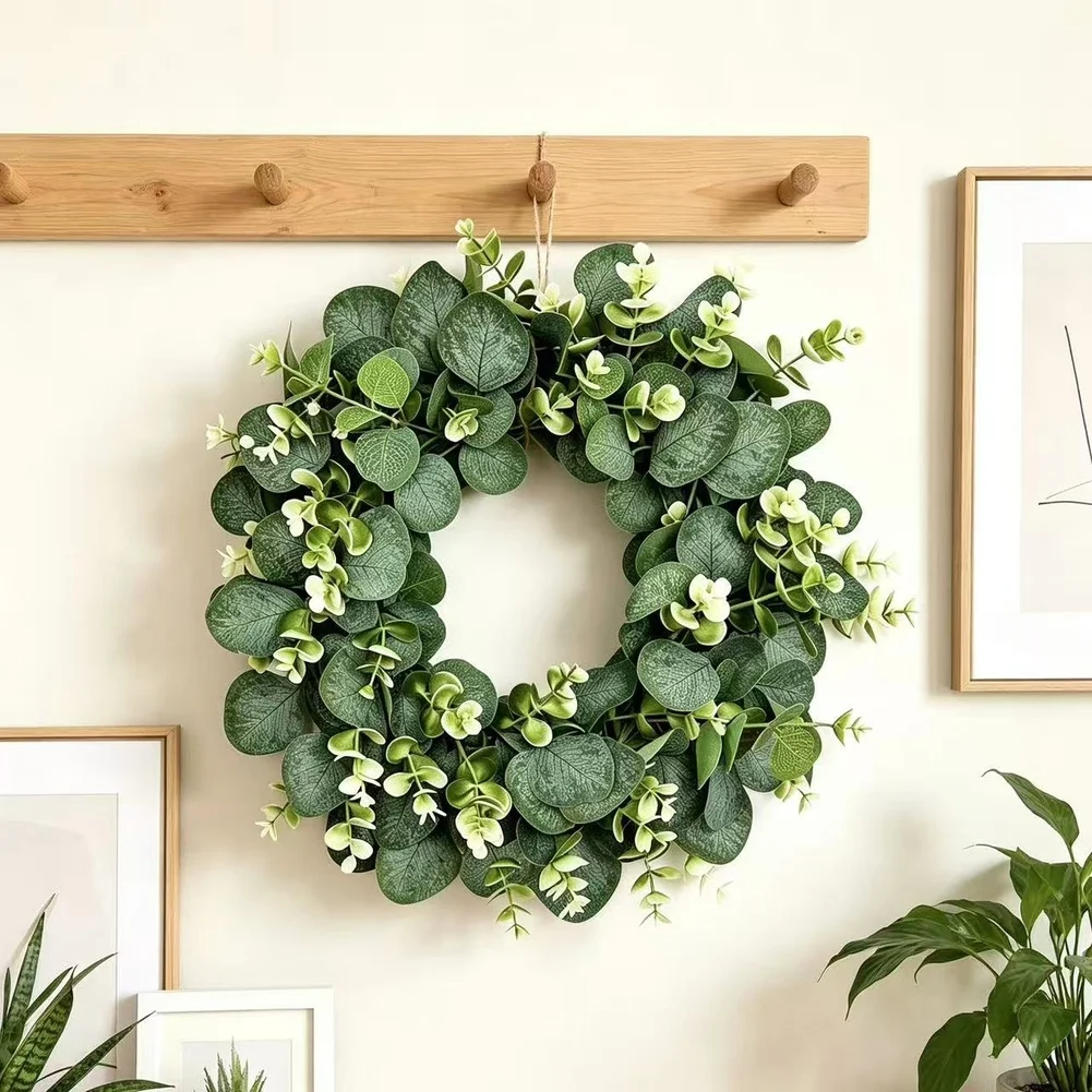 Fake Green Wreath Featuring Eucalyptus and Money Leaves for Door Wall Window Decor Plastic All Season Use 40cm 50cm