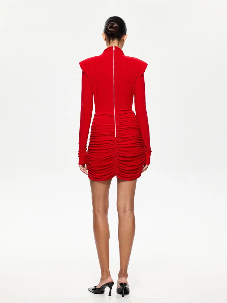 CNYISHE الجوف خارج كم طويل الصلبة س الرقبة الورك التفاف غمد سستة النساء فساتين ملابس الحفلات الإناث Bodycon Vestidos الجلباب #5