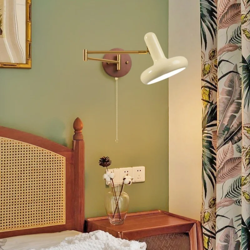 IWHD-Lámpara de Pared LED de hierro cremoso para dormitorio, sala de estar, baño, espejo, escalera, cadena de tracción, minimalismo nórdico, Aplique Pared