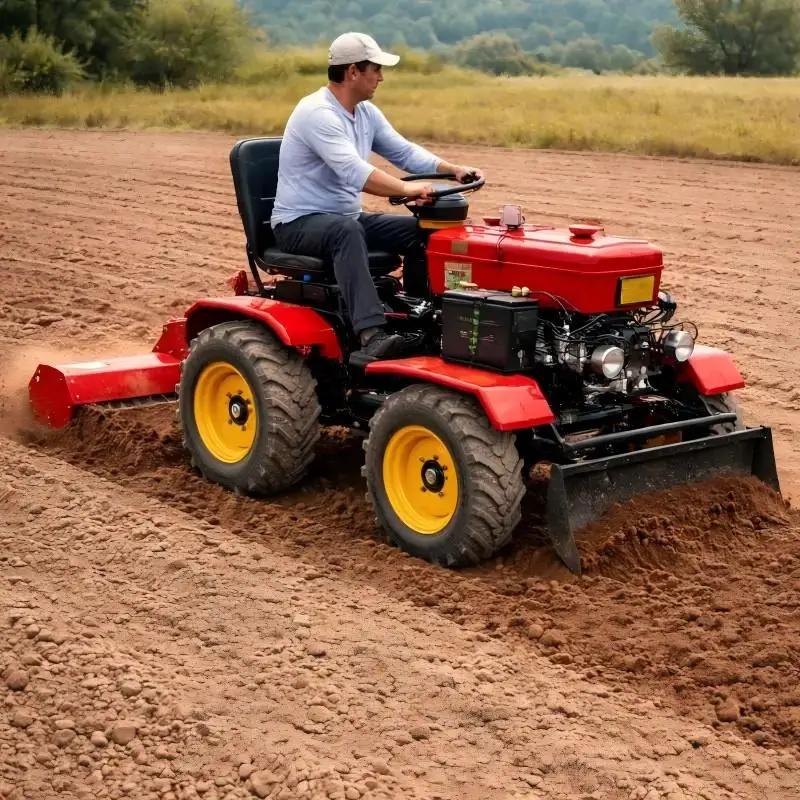 CE Certified 35HP Double Cylinder 4WD Mini Farm Tractor Grass Shredder Rotary Tiller Front Dozer Agricultural Micro Cultivator