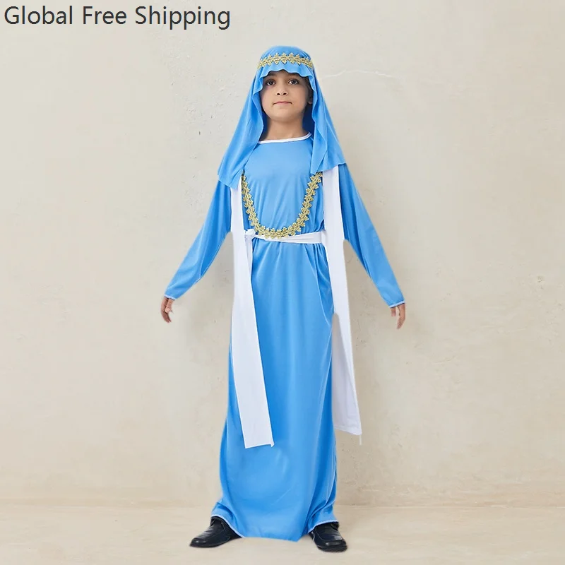 أزياء حفلات الهالوين الزرقاء للأطفال للأولاد ملابس عربية سعودية مهرجان الأمير الروماني الملك رداء لعب الأدوار 2026 #1