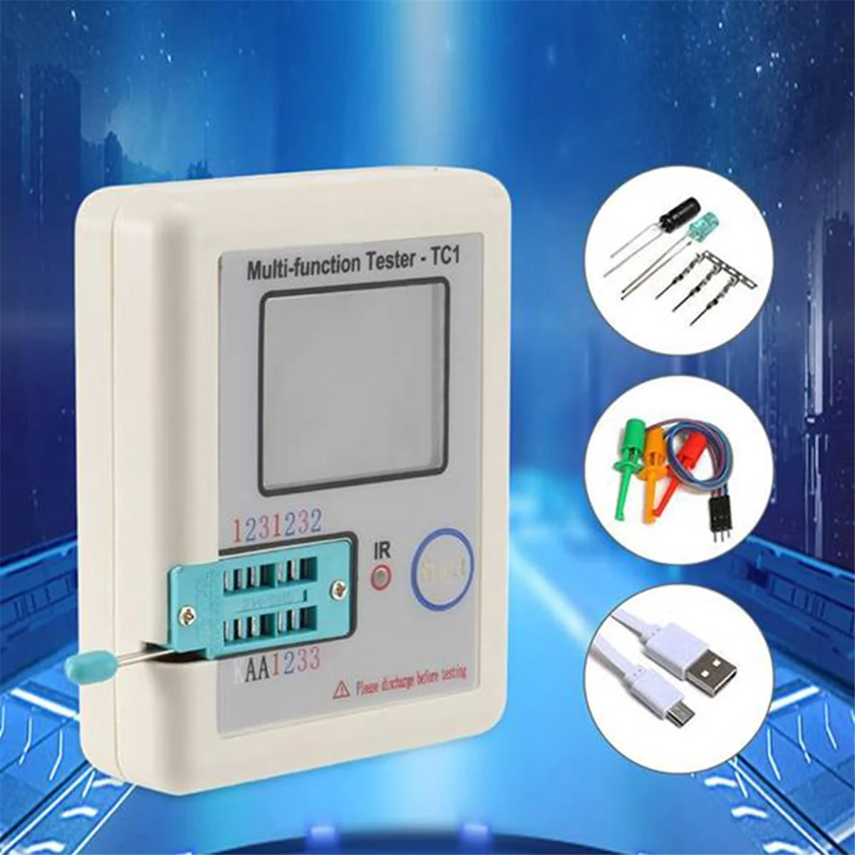 ABJZ شاشة ملونة متعددة الوظائف TFT الخلفية الترانزستور LCR-TC1 تستر لمقاوم الصمام الثنائي الثلاثي مكثف