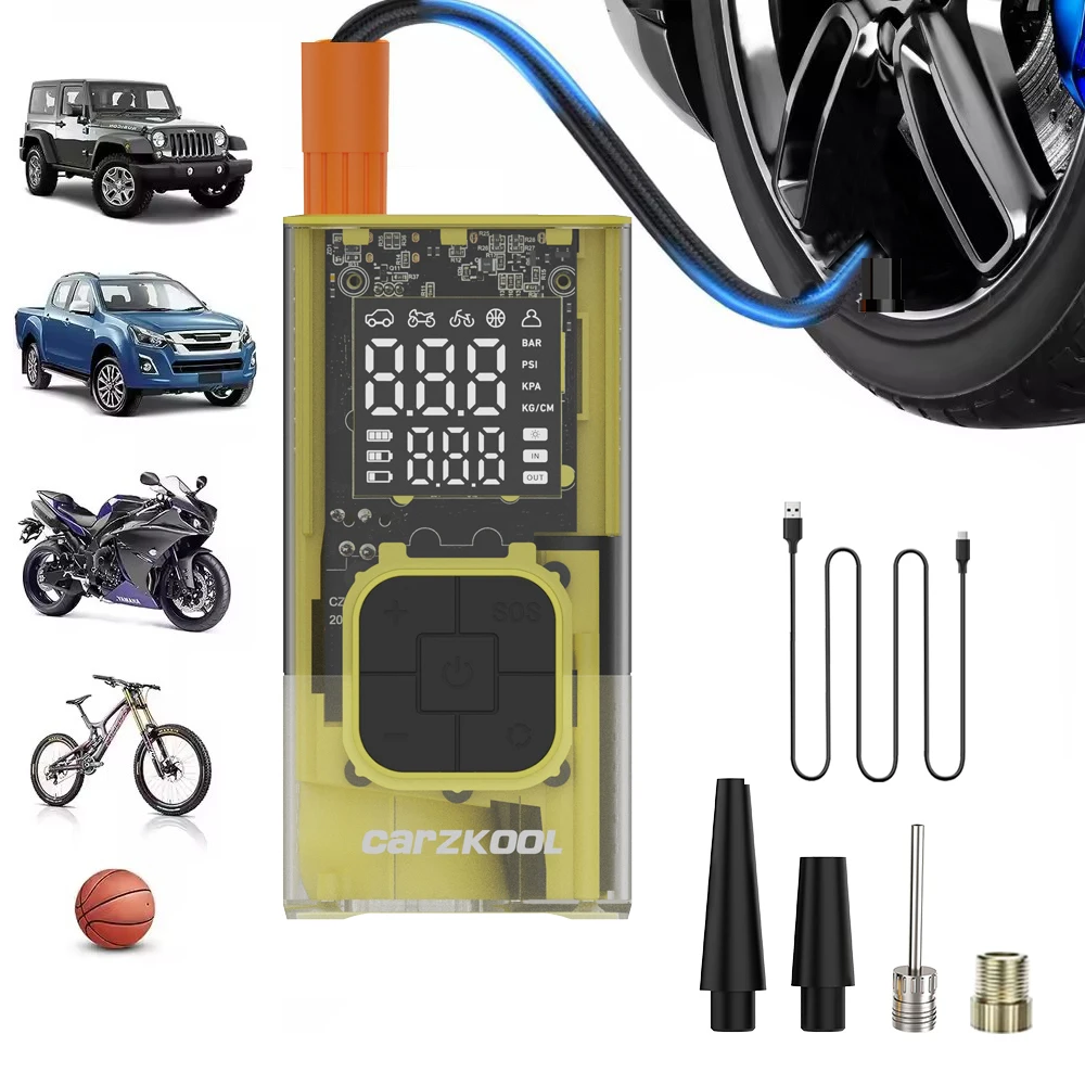 Car Air Pump Portable Mini Self Propelled Electric Tire Pump Handheld Wireless Digital Display Quick Inflation Compressor