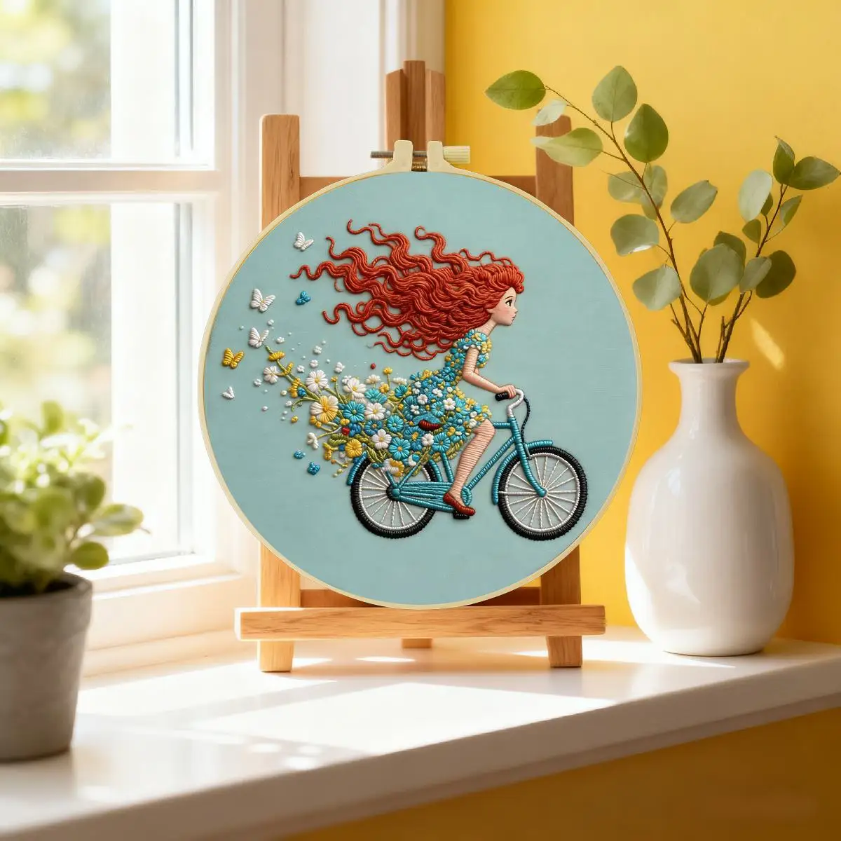 1 Stück 20X20CM/15X15CM 7,87/6,3 Zoll Fahrrad-Mädchen Stickerei-Starter-Kit DIY-Kit DIY-Stickerei-Set Handarbeiten Heimdekoration – Detail 5