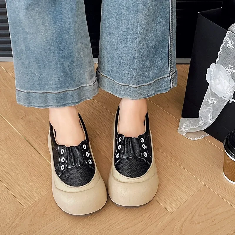 

Women's Slip-on Thick-soled Sports Shoes, Spring Autumn Comfortable Vulcanized Shoes, Casual Fashion Pu Platform Women's Shoes