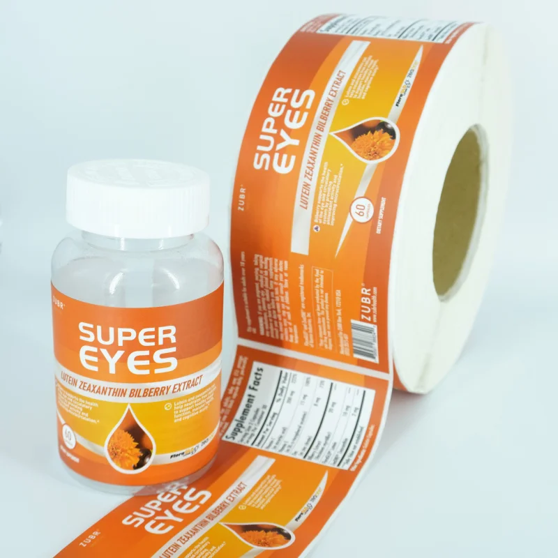 custom.Custom Waterproof Label Roll Self-Adhesive Organic Food and Beverage Teacup Supplements Plastic Bottle Label Sticke