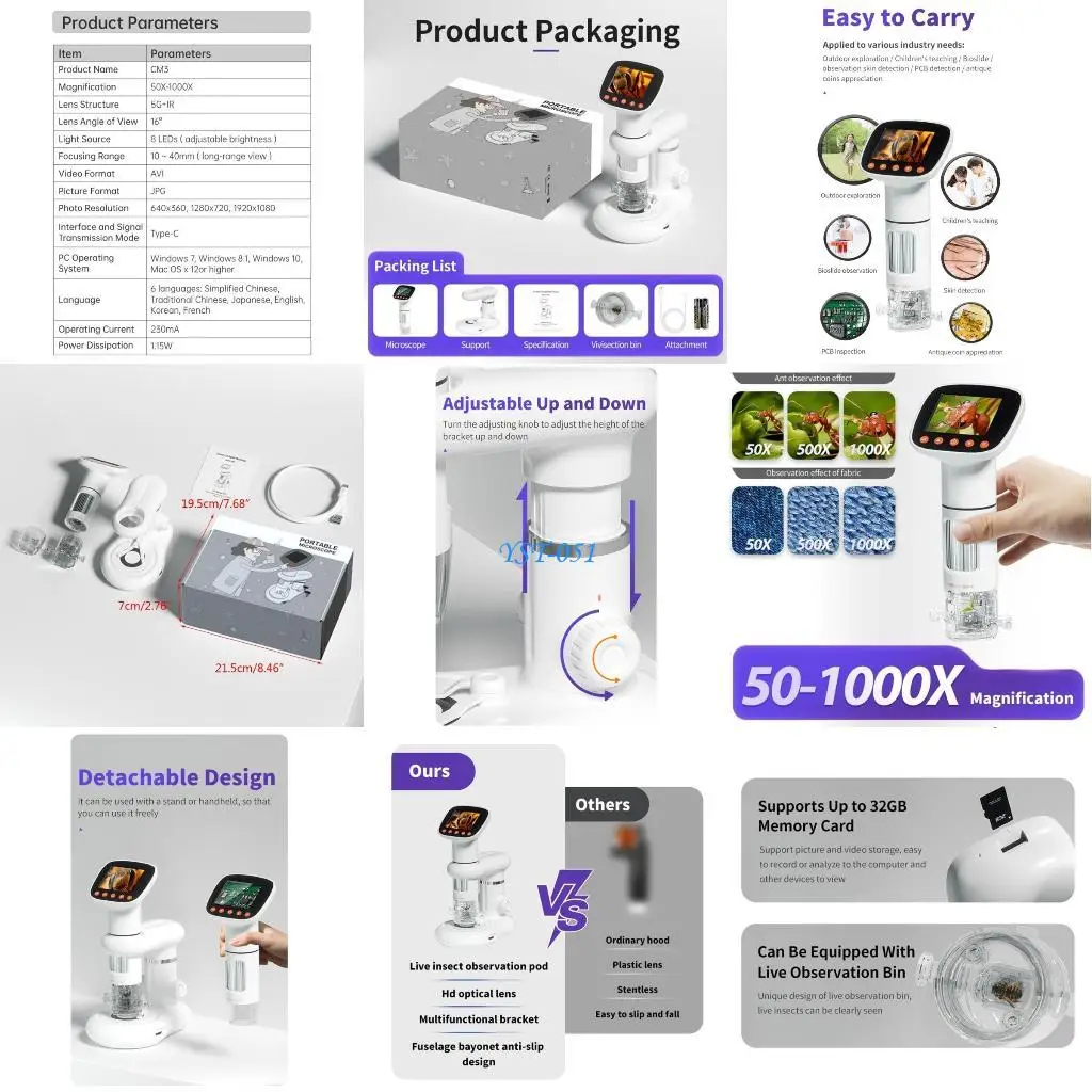 

E15A Wireless Digital Microscope 50X-1000X Microscopes with Flexible Stand for Adults