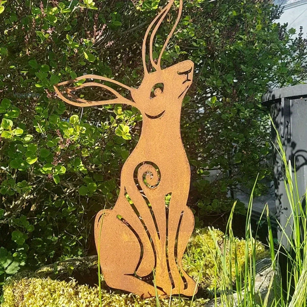 CIFBUY Metal Wall Art Rabbit Yard Decor Farmhouse Outdoor Garden Ornament Moon Star Leaping Hare Wall Hanging