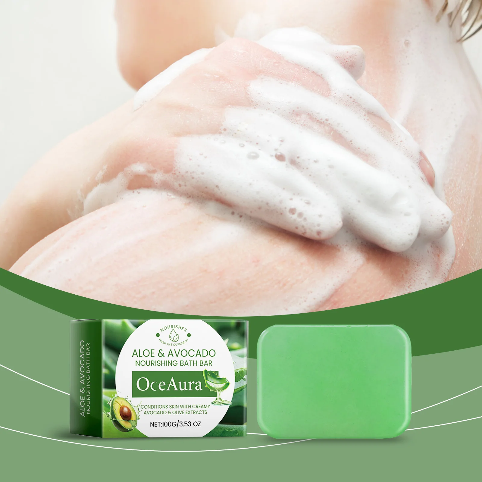 OceAura Avocado Nourishing Bath Bar Calming and Soothing Soap Gently Cleanse the Skin, Helping to Remove Dirt and Excess Oil