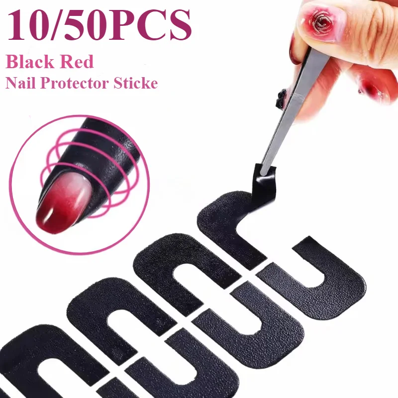 10/50 Stück Schwarze Rote U-förmige Nagellack-Schutzaufkleber Einweg-Nagelschönheits-Schutzaufkleber Nagelpflege-Zubehör
