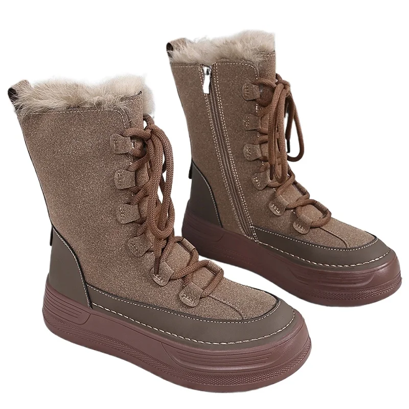 

Snow Boots, Women'S Middle Tube, Winter Plush Warm Side Zipper Booties, Waterproof and Non-Slip Women'S Cotton Shoes