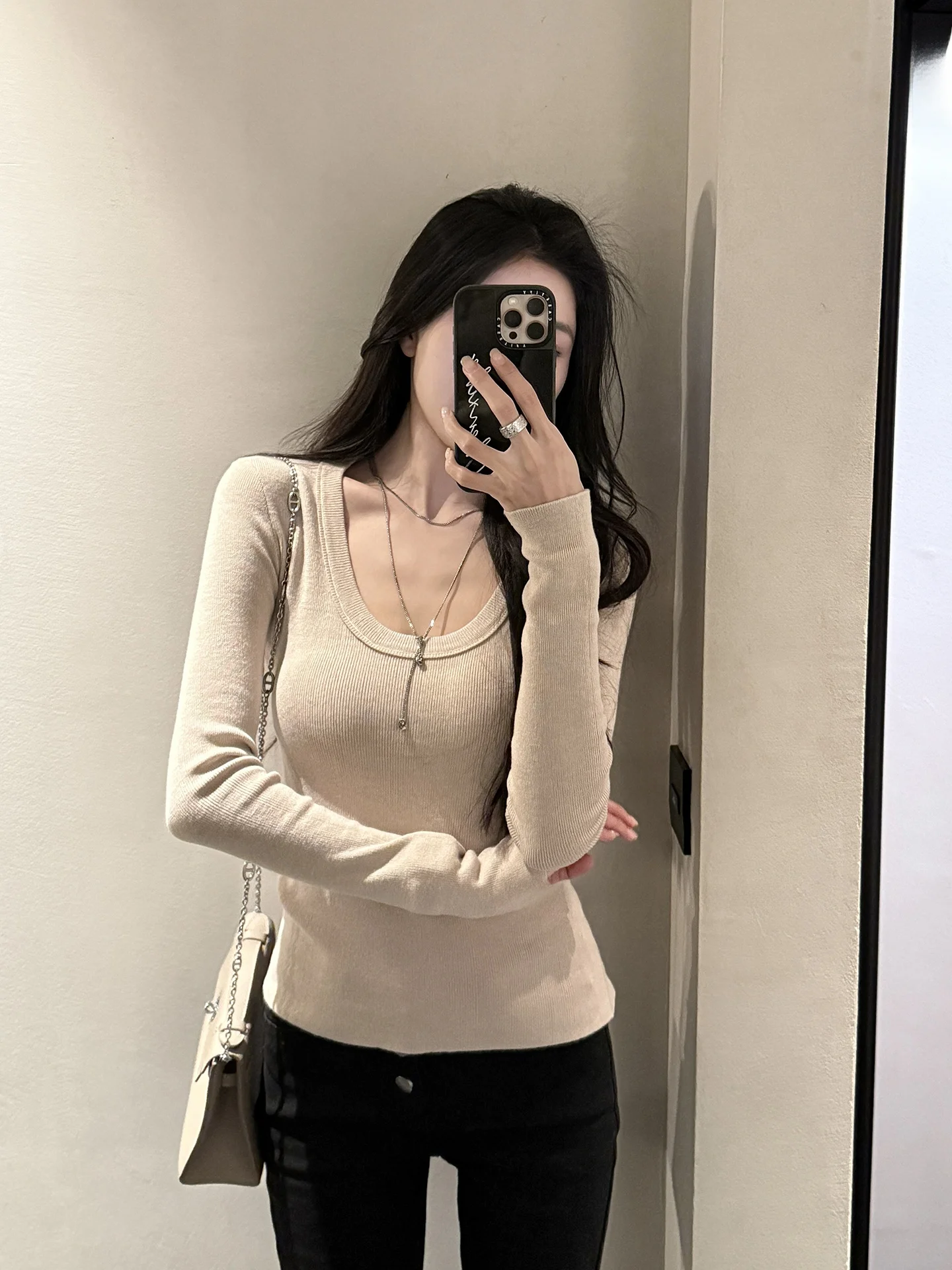 

He Chenxi Basic Sle Woolen Knitted round Ne Sweater Autumn Winter Khaki Slim Fit Knitted Base irt Ladies Faion
