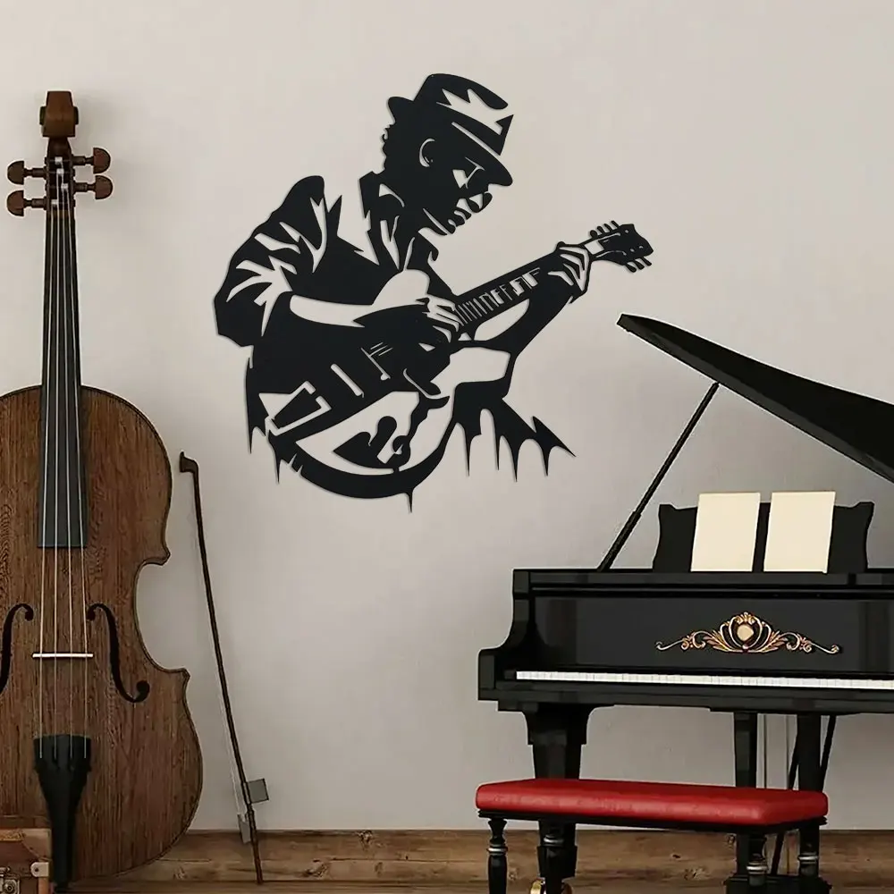 Arte de parede de metal para guitarrista DDPNKL, decoração de música de ferro exclusiva para casa ou estúdio, presente para entusiastas de guitarra, decoração de parede de músico
