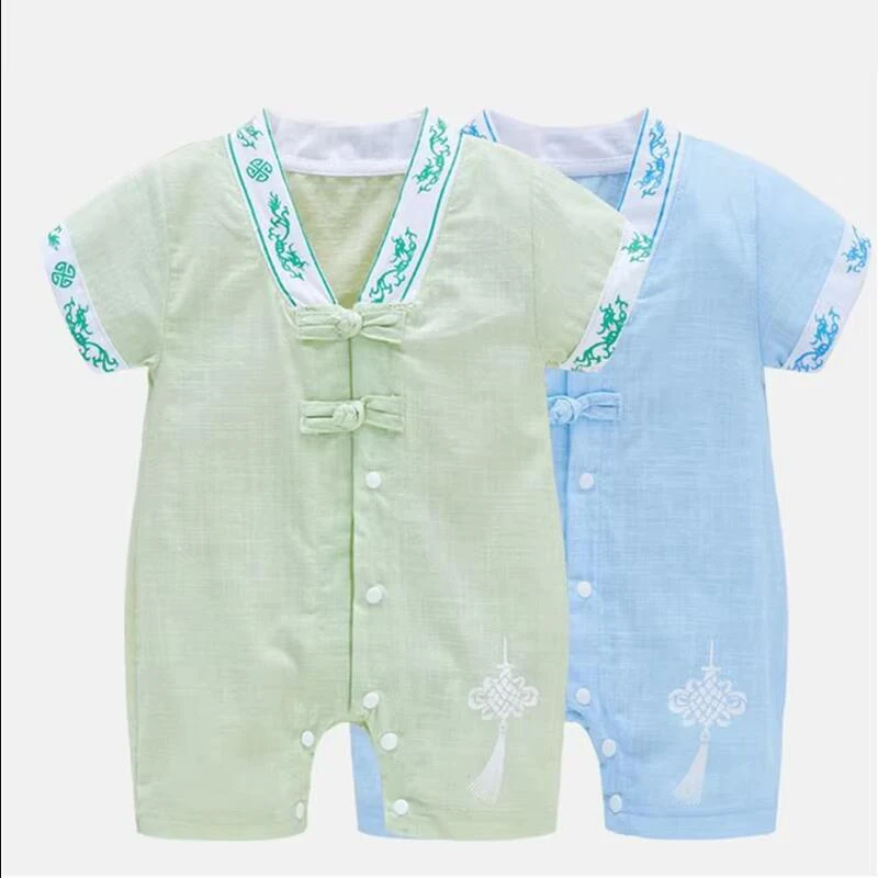

0-1 Year Old Baby Summer Thin Jumpsuit Newborn Cotton Soft Breathable Home Clothes New Chinese Style Infant One-pieces Clothes