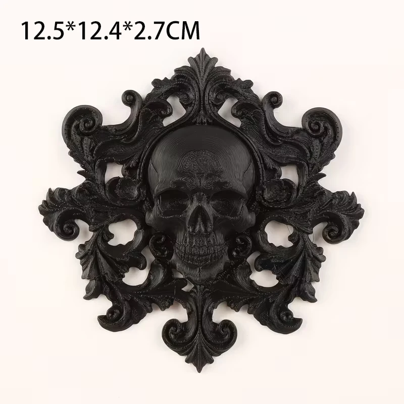 Vintage Baroque Ornate Skull 3D Printed Wall Plaque Black Gothic Wall Art Ornament for Halloween Bedroom Living Room Home Decor