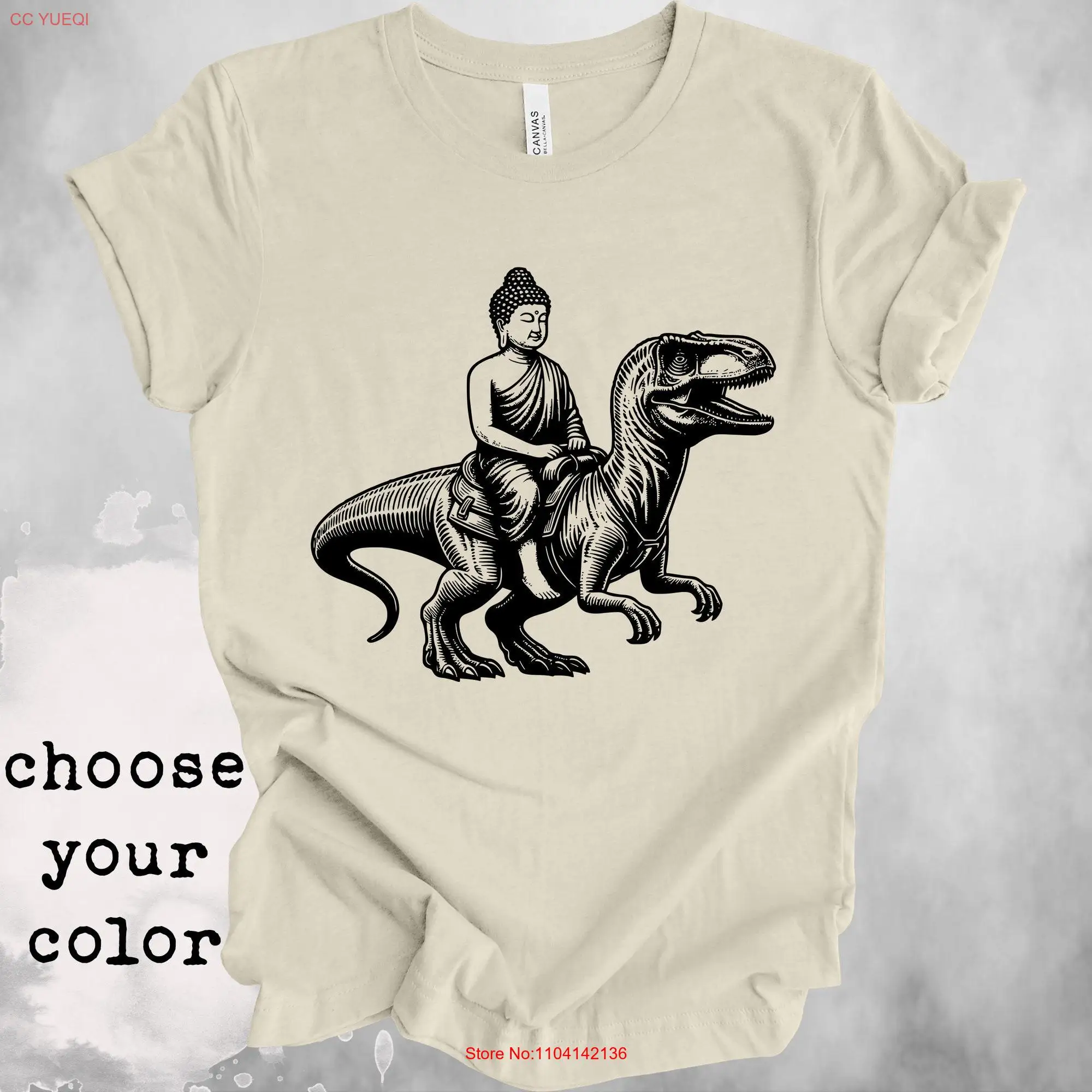 Buddha T Shirt Dinosaur Funny Offensive Religious Velociraptor Ohm Buddhism Silly Gag Laughing Retro Novelty