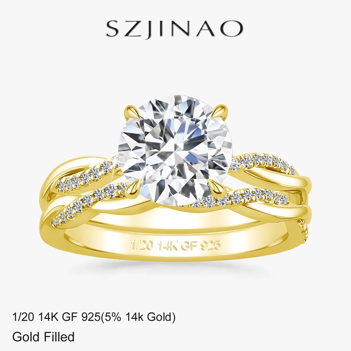 

2Pcs Moissanite Ring Set Solid 14K Gold Filled Stackable Rings 4 Prong Design Wedding Promise Gifts for Women Engagement Jewelry