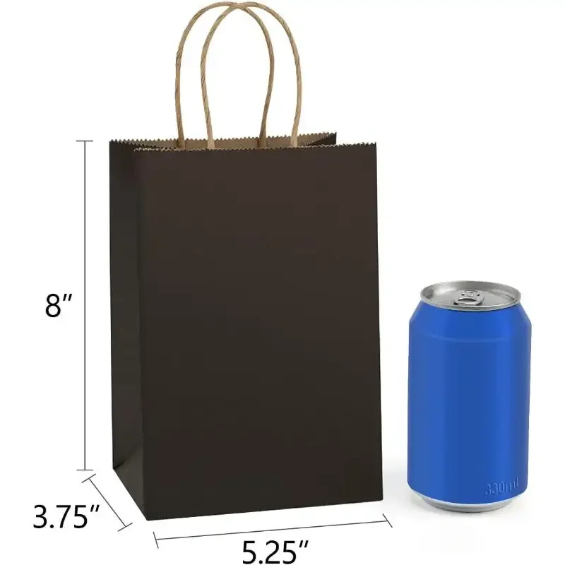 Kraft Paper Bags 25Pcs 5.25x3.75x8 Inches Small Paper Black Gift Bags Shopping Bags, Kraft Party Favor Bags with Handles Bulk