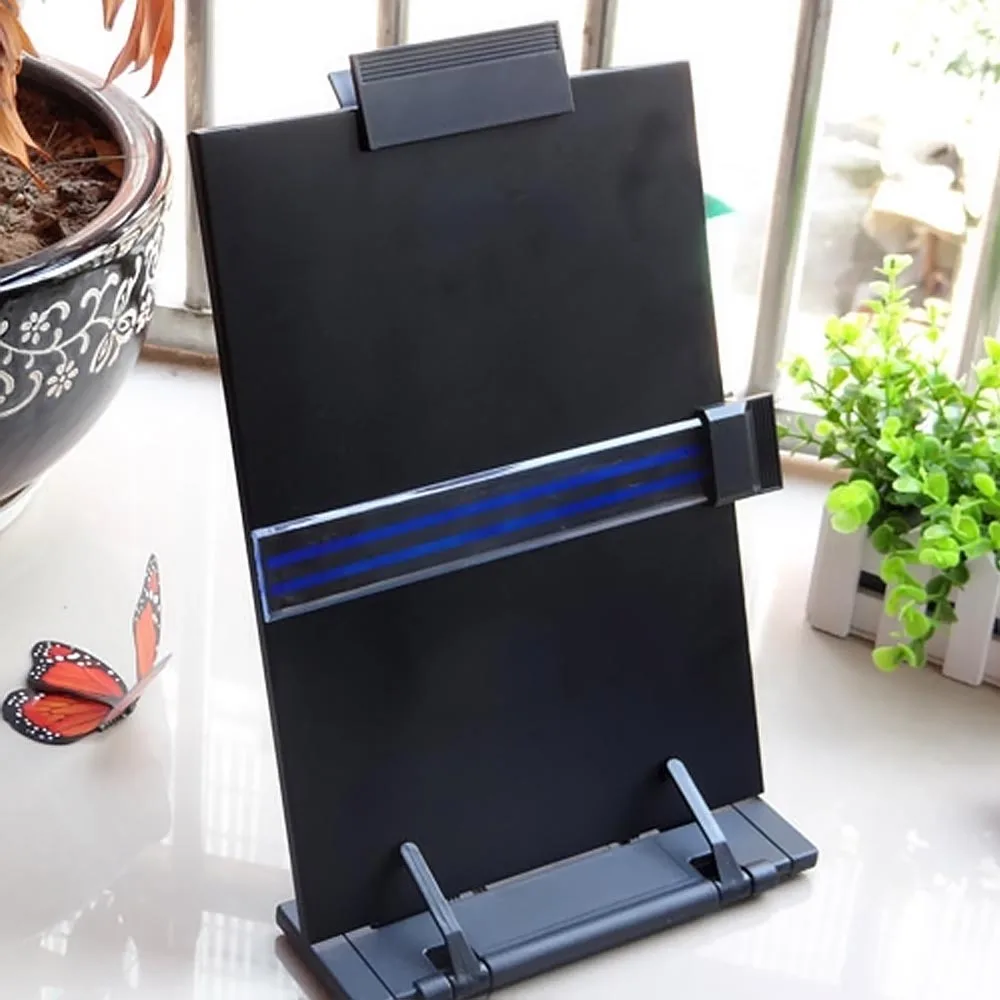 Adjustable Desktop Document Book Reading Stand Holder Bracket Advertise Display Copyholder with Line Guide Ruler and Clip Black