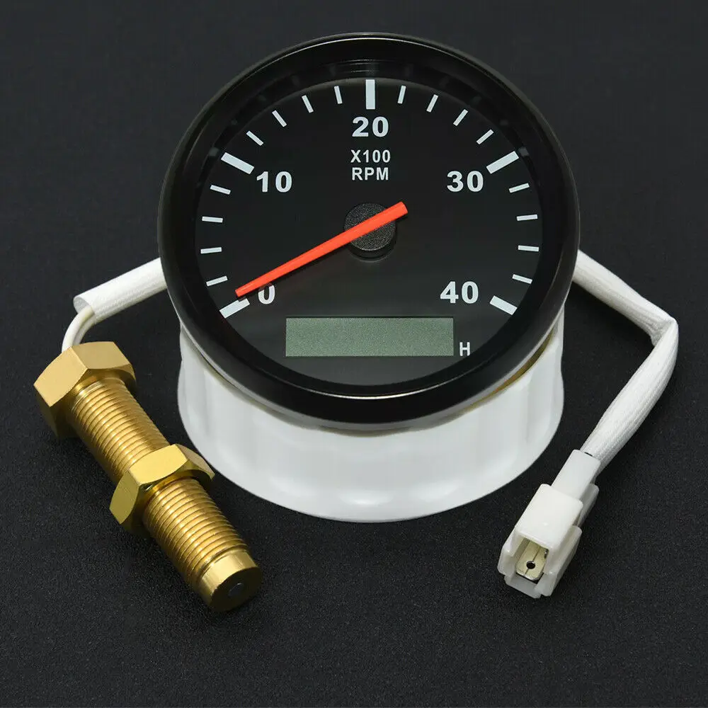 AD 85MM Diesel Engine Tachometer 0-4000RPM Digital LCD Hour meter+M16 /M18 RPM Sensor for Car Boat Motorcycle with Red Backlight