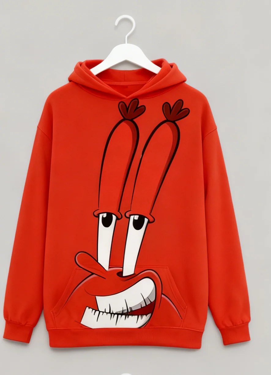 Felpa con cappuccio a tema oceano Felpa con cartoni animati con granchio e spugna assorbente Divertente outfit streetwear accogliente in stile costiero