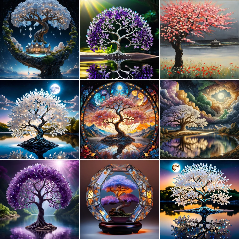 Fantasy Tree Pre-Printed 11CT Cross-Stitch Set Embroidery DMC Threads Knitting Handmade Painting Craft Room Decor Counted Gift