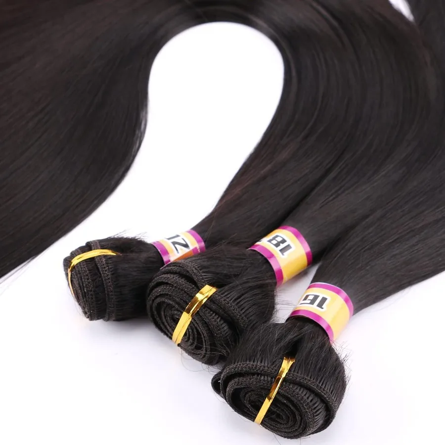 3 حزم شعر صناعي حريري مستقيم نسج ملحقات باللون البني الداكن لتسريحات الشعر ذات المظهر الطبيعي مثالية للارتداء اليومي