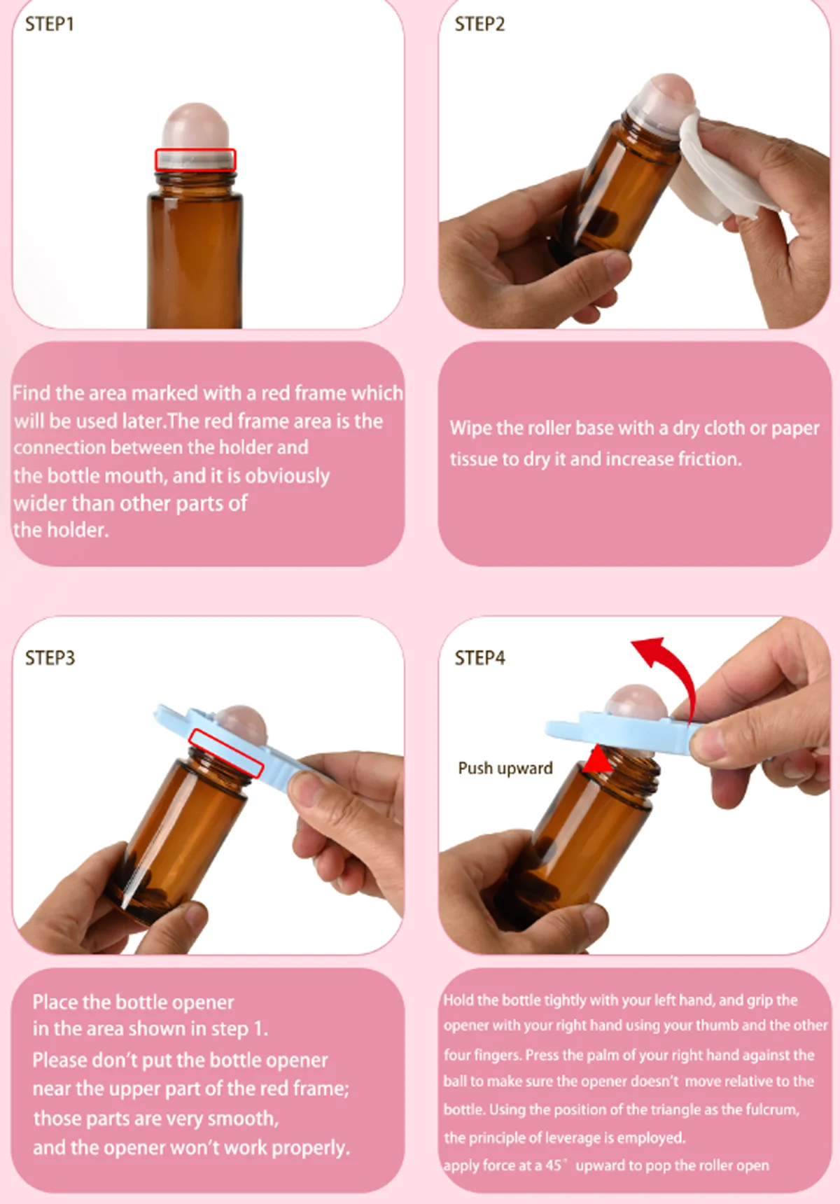 30 ml 50 ml bernsteinfarbene/klare Glasflasche, natürlicher Rosenquarz, extra große Kristall-Edelstein-Rollerkugel, Rolle auf Parfümölflasche, Unterarm – Detail 1