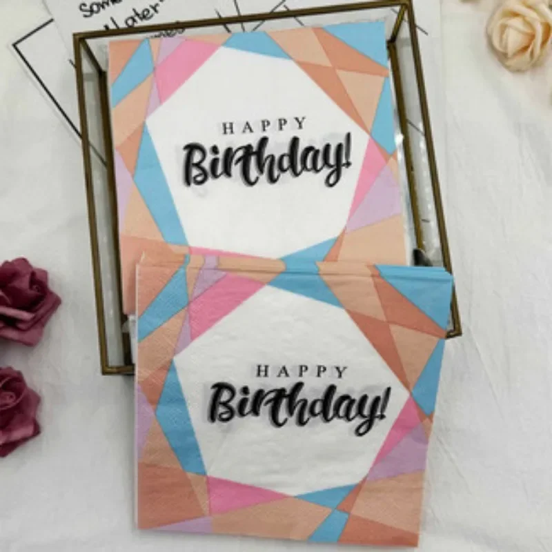 Servilletas de cumpleaños geométricas coloridas de 2 capas, 33cm, manteles individuales de papel decorativos cuadrados, papel para fiesta de cumpleaños, 10/20 piezas