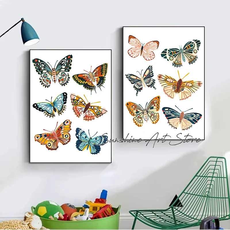 Beetle Butterfly Dragonfly Ladybird Moth Bee Insects Illustration Art Educational Poster Canvas Painting Wall Picture Home Decor