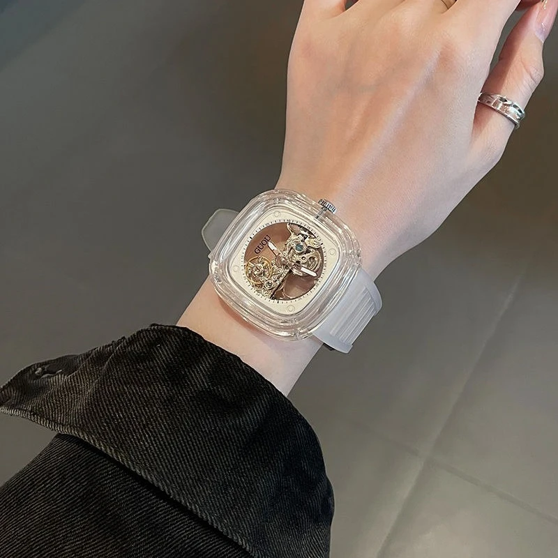 2025 new women's mechanical watch light luxury niche automatic waterproof student leisure simple quartz watch birthday gift