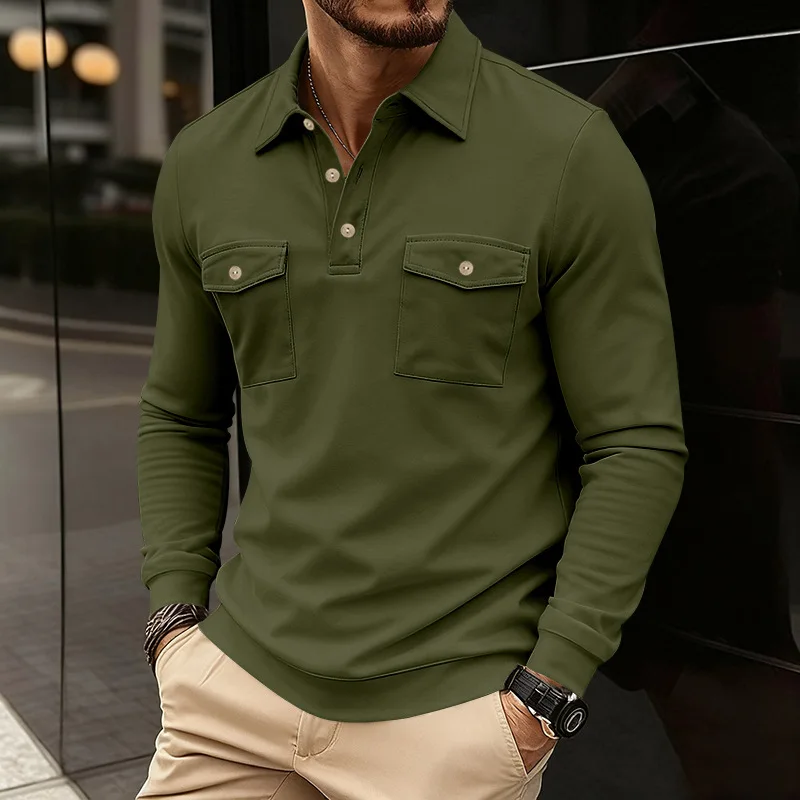American Heavy Retro Sweater Men's Autumn And Winter Old Money Wind Lapel Tooling Locomotive Polo Shirt Long-sleeved Sweater