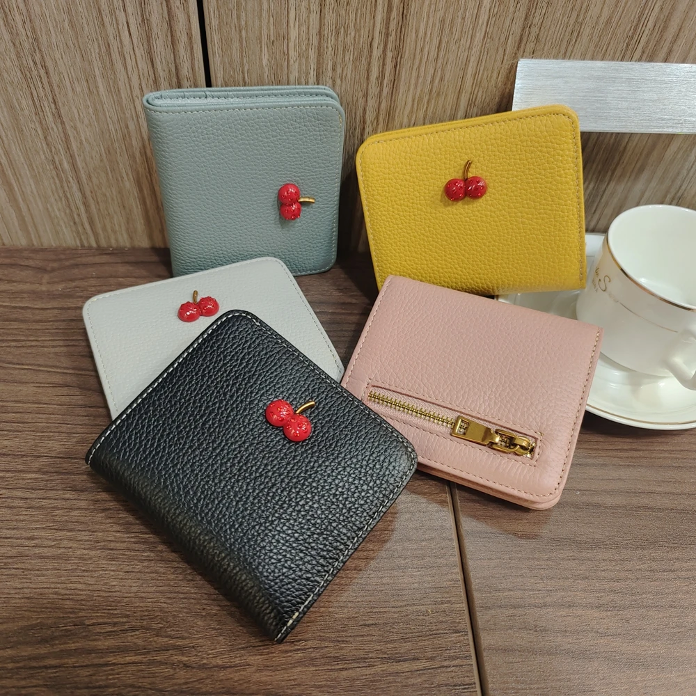 Yong Ladies Short Genuine Cow Leather Wallet Korean Girls Sweet Rivet Style Slim Card Holders Cash Bag Purse For Women Purses