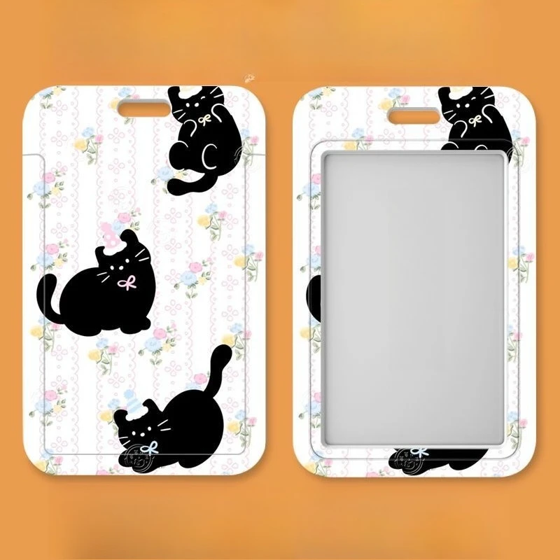 Simpatico gattino fiore Kpop Idol Card Raccogliere organizzatore di cancelleria Porta badge da donna Portachiavi Studente Campus Porta carte con cordino