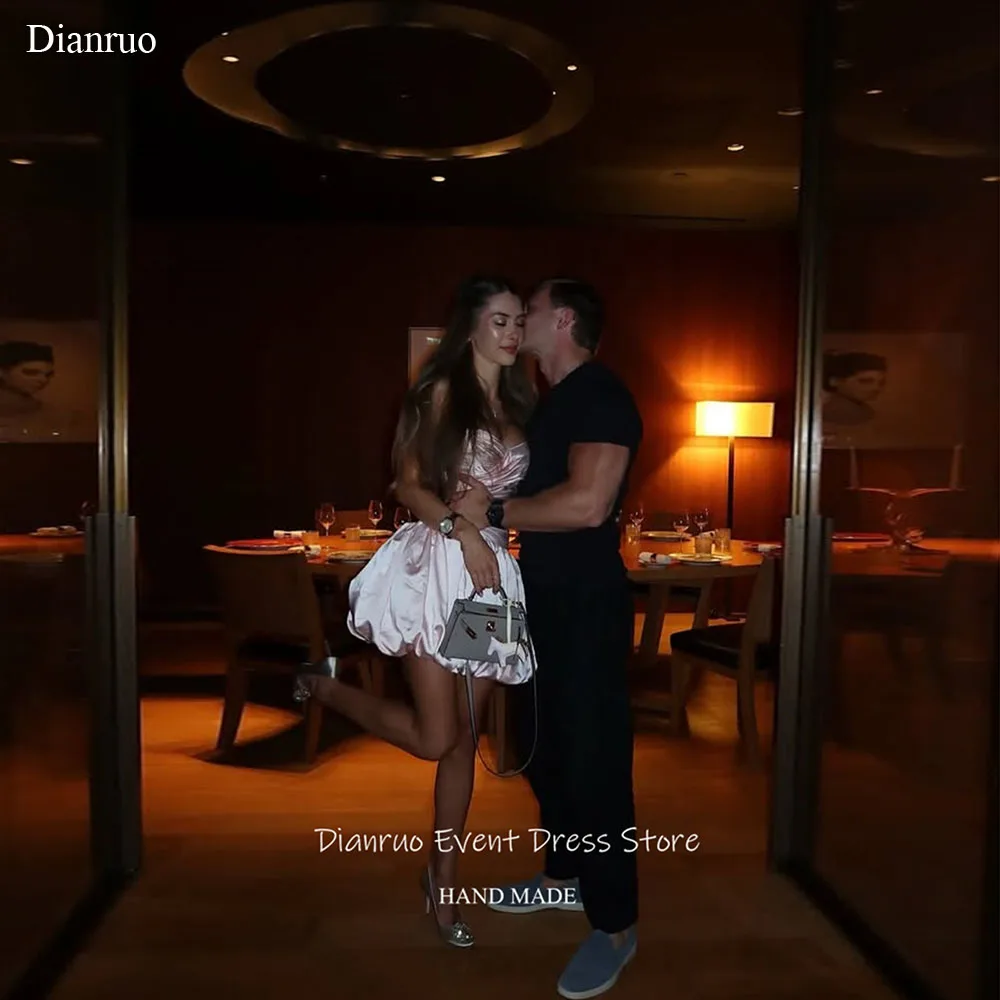 

Dianruo Girly Sweetheart Puffy Prom Gowns Ruched Bodice Mini Satin Birthday Dresses Sleeveless A Line Robe Cérémonie Customized