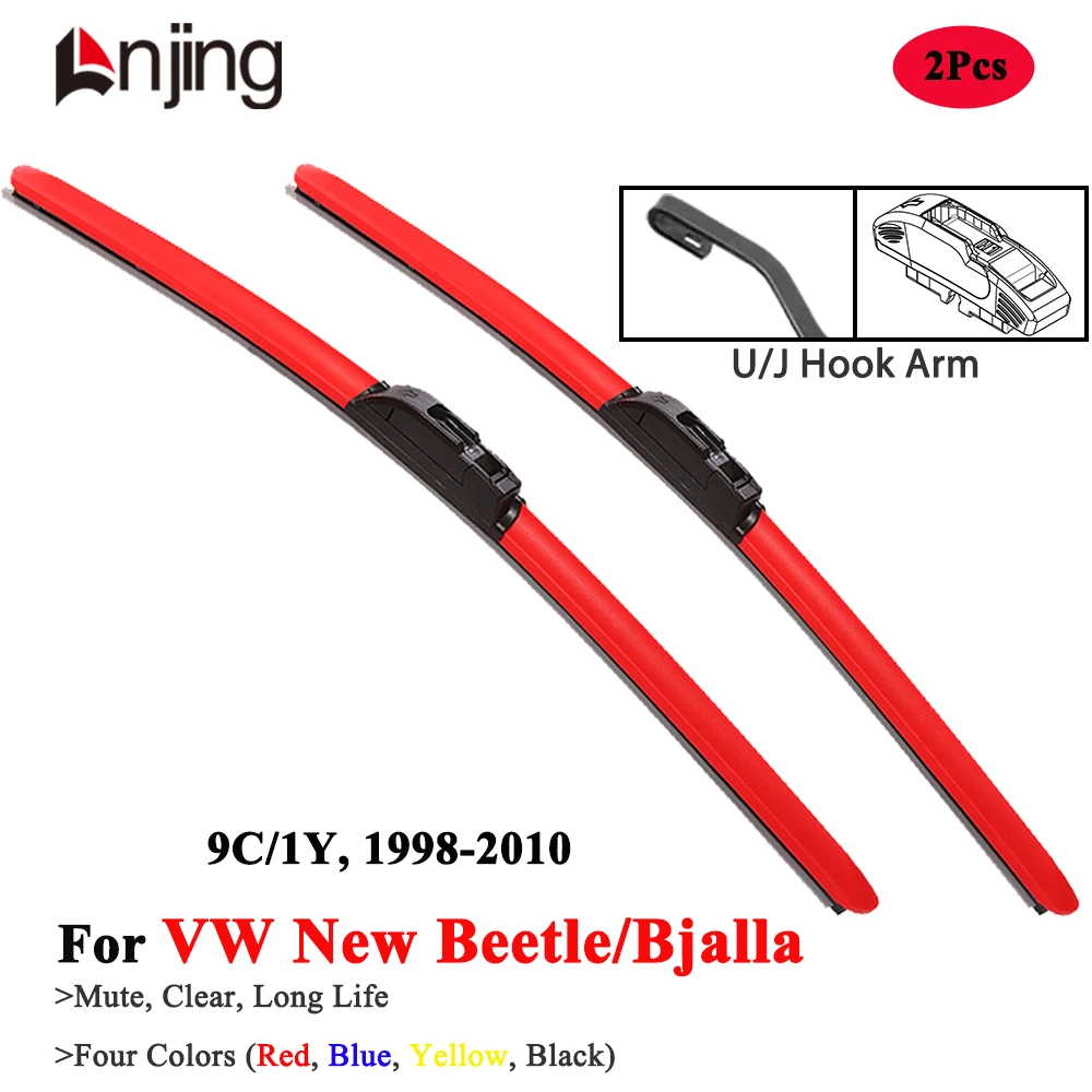 

LNJING Colorful Wiper Blades For VW Volkswagen New Beetle Bjalla Cabrio 9C 1998 2003 2005 2006 Car Accessories Red Hybrid Wipers