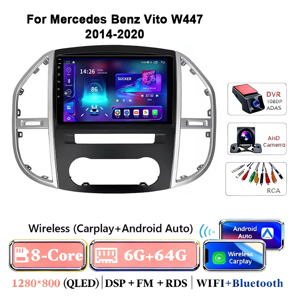 Android 17 autoradio voor Mercedes Benz Vito 3 W447 2014-2020 2K QLED Android multimediaspeler 4G stereo CarPlay head unit