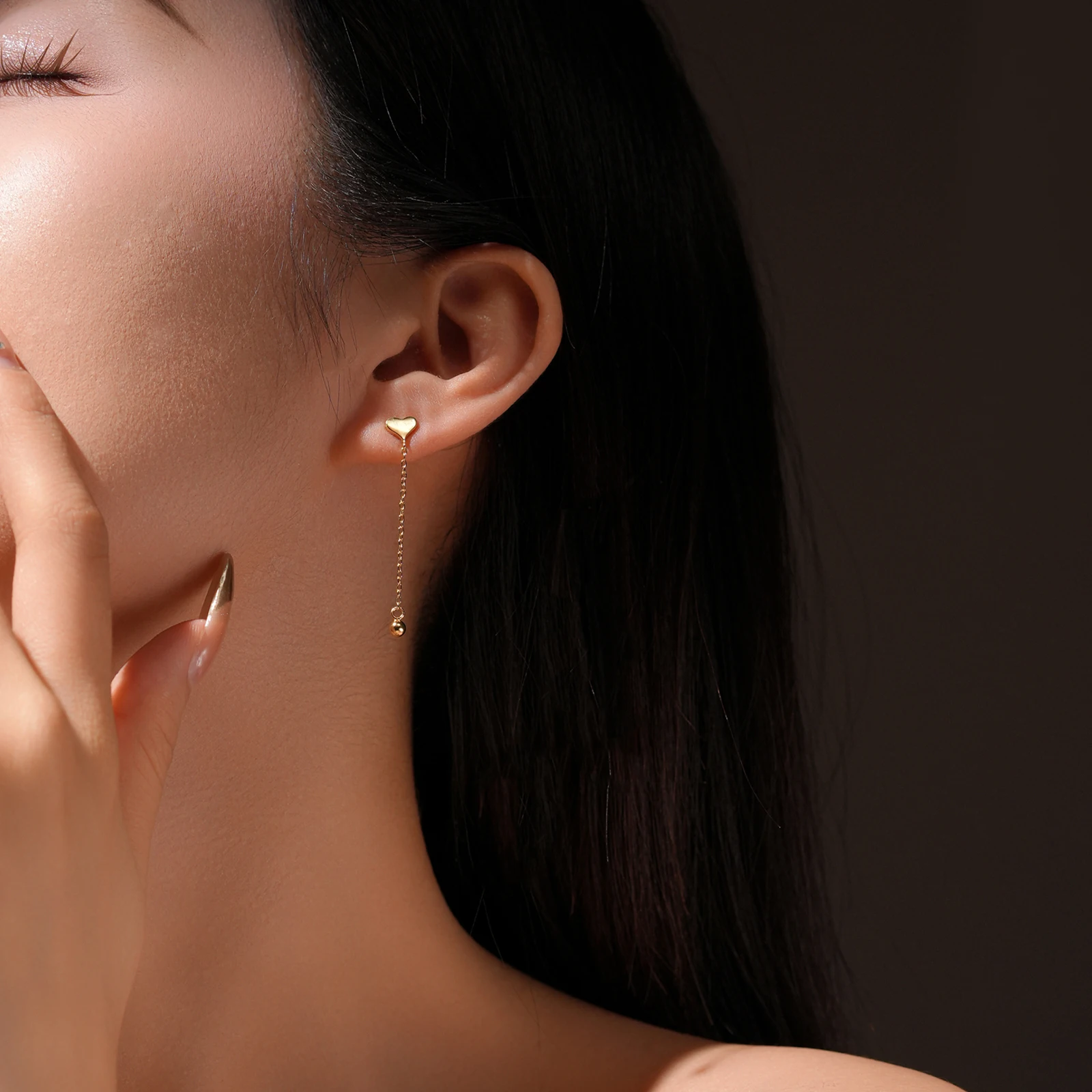 ANDYWEN 925 Sterling Silver Heart Bead Long Plain Piercing Drop Earring 2024 Luxury Delicate Gift Women Wedding Jewelry Gift