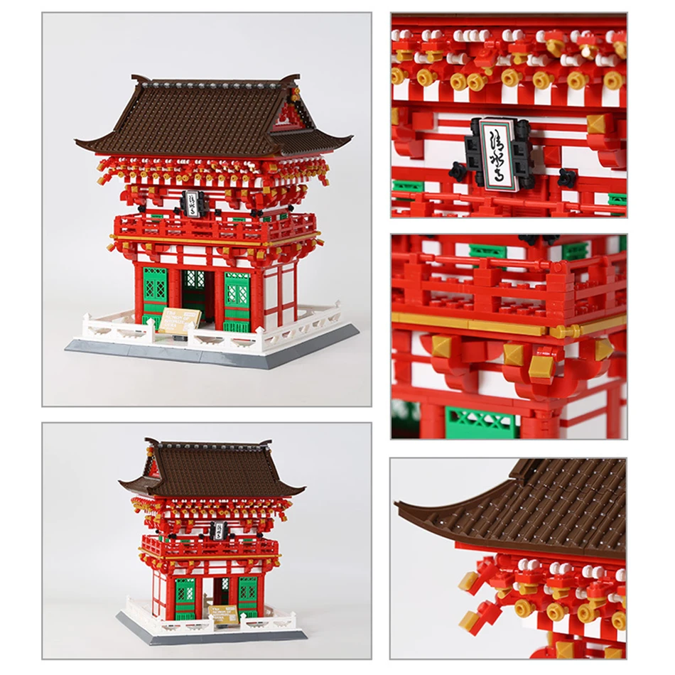 Arquitetura do santuário japonês kyoto niomon portão de kiyomizu templo blocos de construção cidade vista rua diy tijolos brinquedos para crianças presente