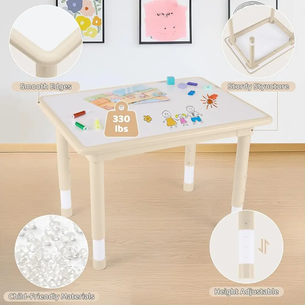 Kids Table and 4 Chairs Set, Height Adjustable (17.7"-26.1") Toddler Table and Chair Set, Multi-Activity Table with Graiti Deskt view 4